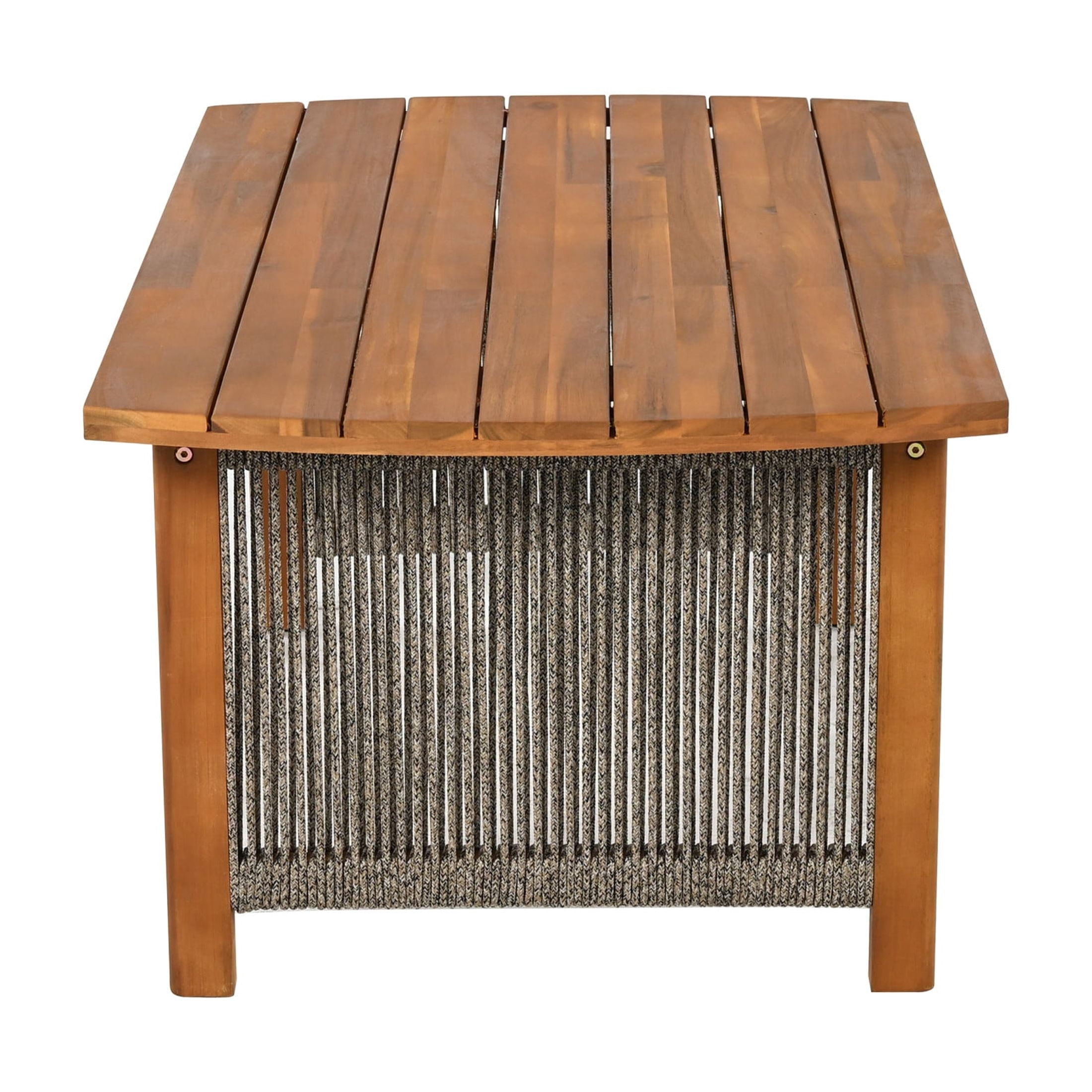 Christopher Knight Home 2-Piece Patio Furniture Set, Acacia Wood Tub Loveseat with Woven Rope Table and Beige Cushions, Weather-Resistant, Teak