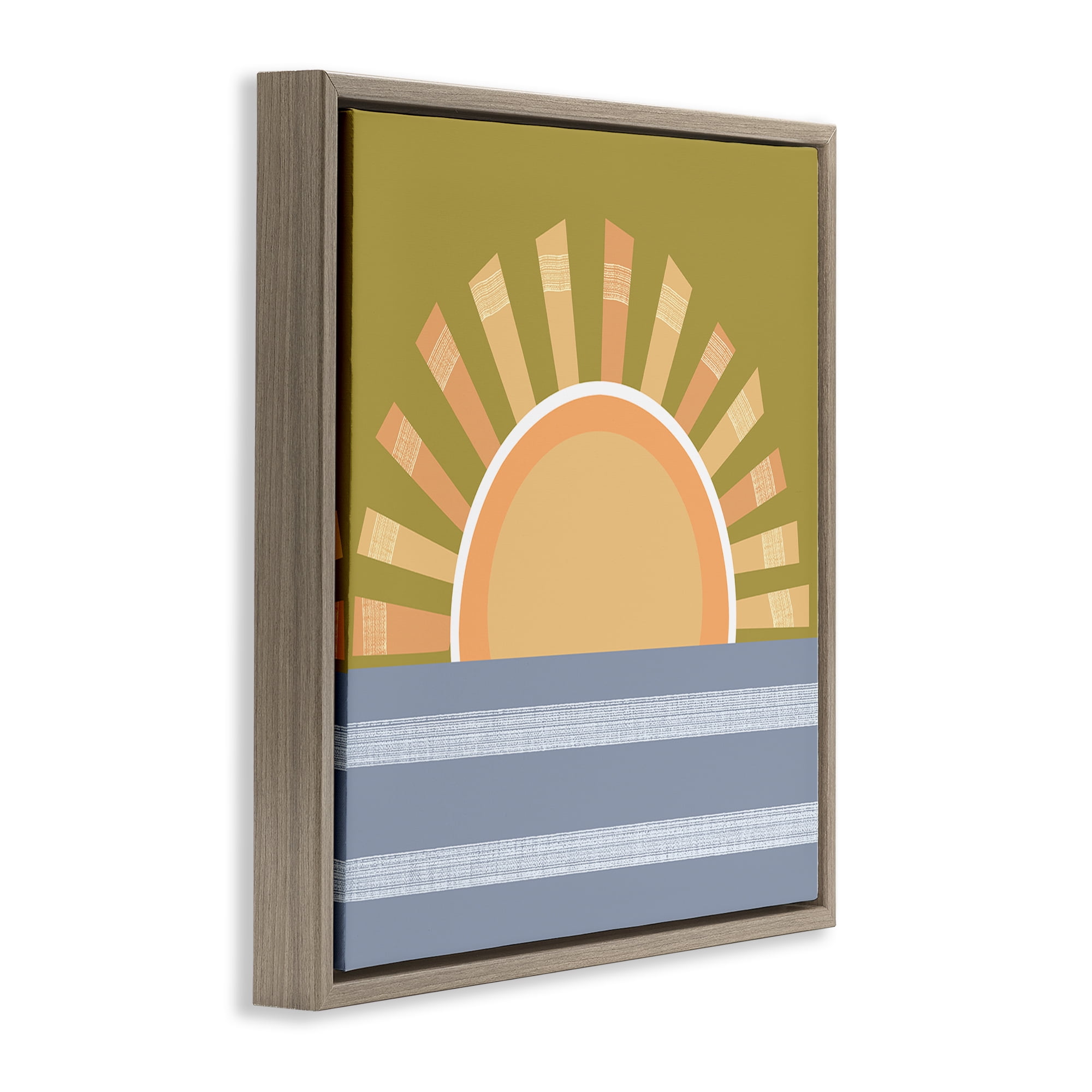 Stupell Industries Rising Sun Over Ocean Landscape & Nature Painting Brown Floater Framed Canvas Art Print Wall Art, 18 x 18
