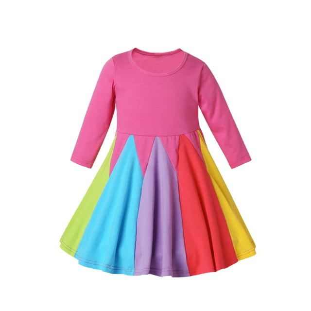 Labymos Girls Rainbow Dress Princess Dress OP Pink