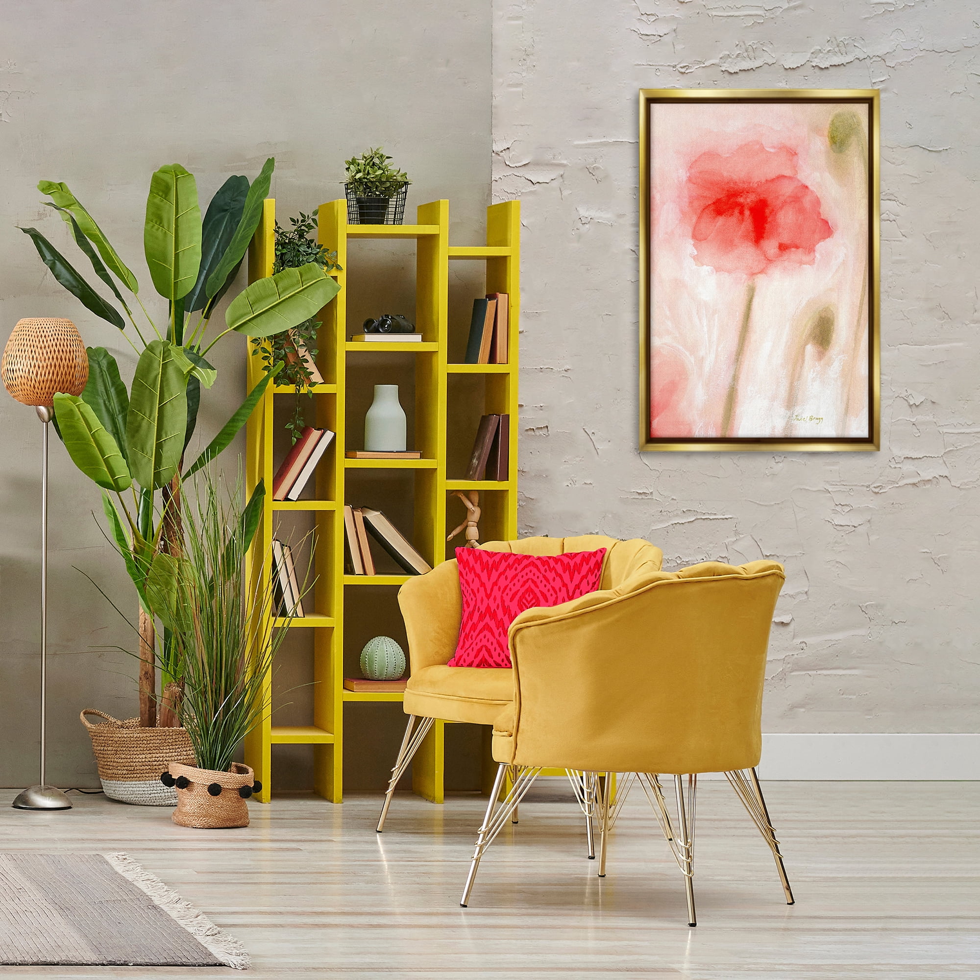 Stupell Industries Abstract Budding Flower Botanical & Floral Painting Gold Floater Framed Art Print Wall Art, 21 x 31