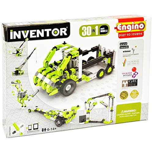 Engino Inventor - 30 EN UNO CONSTRUYE 30 modelos motorizados que ensamblan Drag Racer, puente levadizo, camión, T-Rex, helicóptero, elevador y mucho más kit de construcción STEM ENGINO ENG-3030