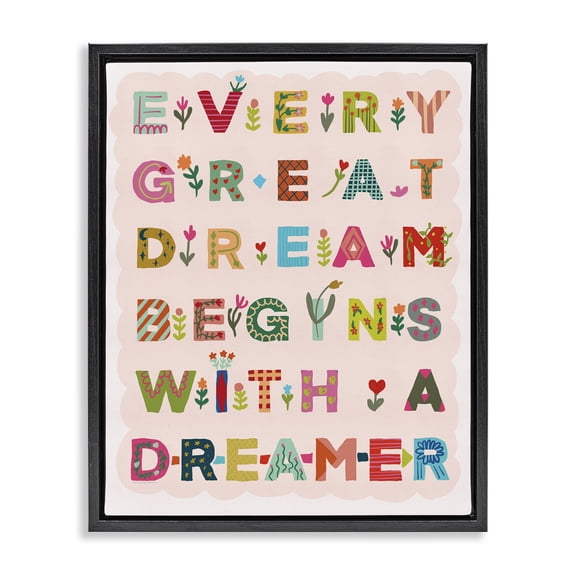 Stupell Industries Every Great Dream Black Framed Floater Canvas Wall Art, design by Kamdon Kreations
