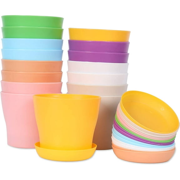 16-Pack 4" Plastic Flower Plant Pots Thickened Seedlings Nursery Pots, Colorful Flower Plant Container Seed Starting Pots with Pallet (8 Colors)