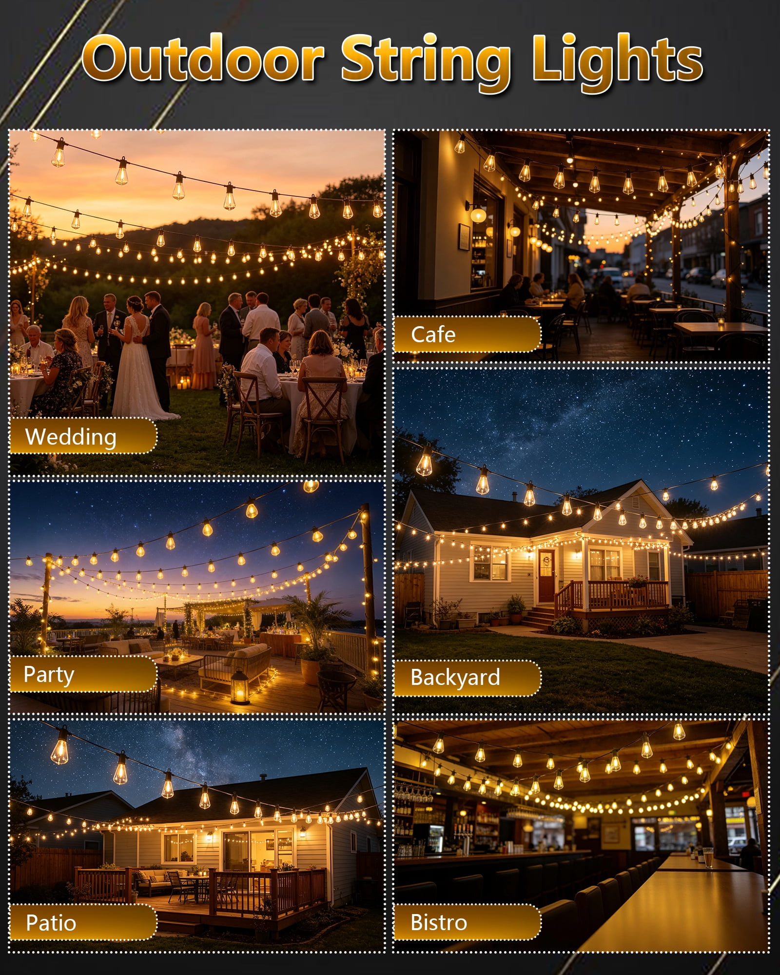 Beatineon Outdoor String Lights 150 ft, LED Patio Lights with 77 (75+3 Spare ST38 Shatterproof Bulbs), IP 65 Waterproof, Outside Hanging Light for Cafe Bistro Backyard