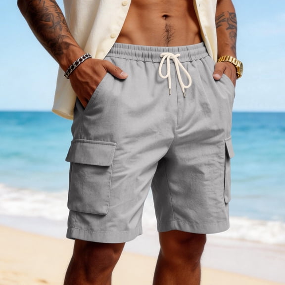 Lumtrix Cargo Shorts for Men Lightweight Elastic Waist Work Short Loose Fit Hiking Outdoor Bottom with Pockets Dark Gray 2XL