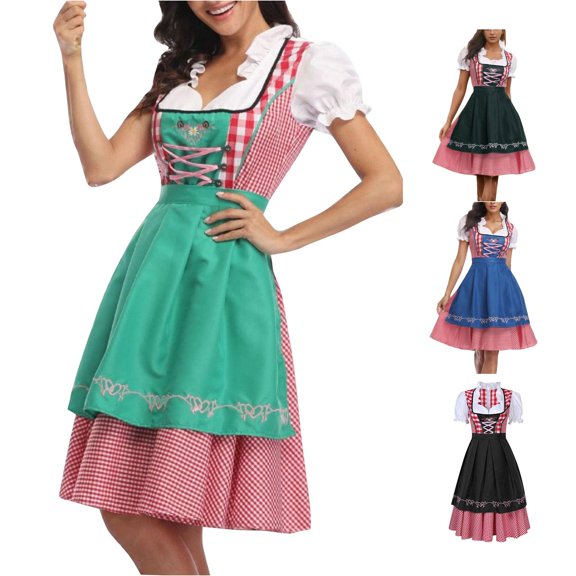 Womens Oktoberfest Dress - Bavarian Dirndl with Bodice for Stage Performance Halloween