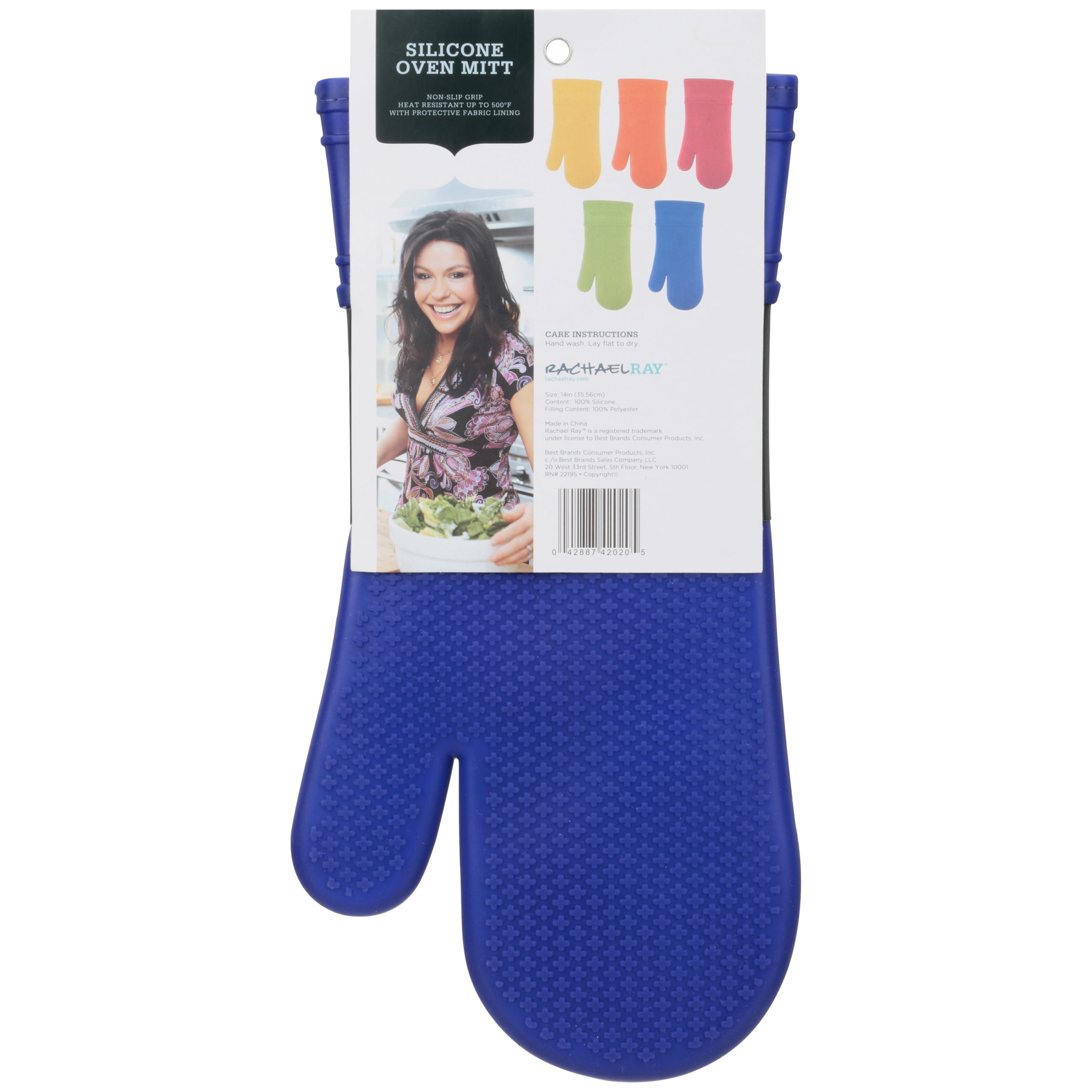 Rachel Ray Silicone Oven Mitt Glove W/ Protective Fabric Lining Blue