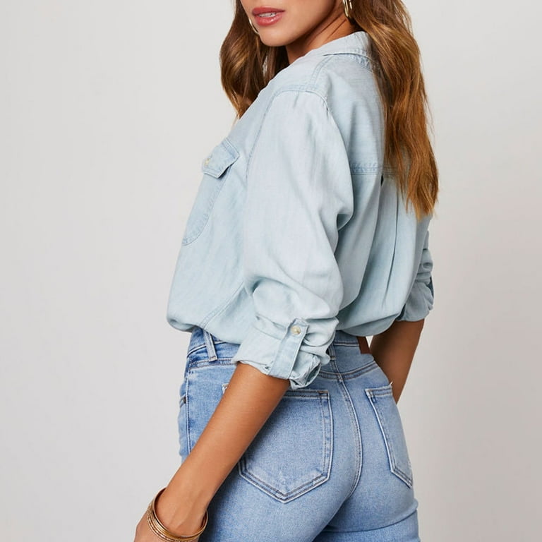 White Jeans Matching Shirt Ladies Pale Blue Jeans Fnooota Button