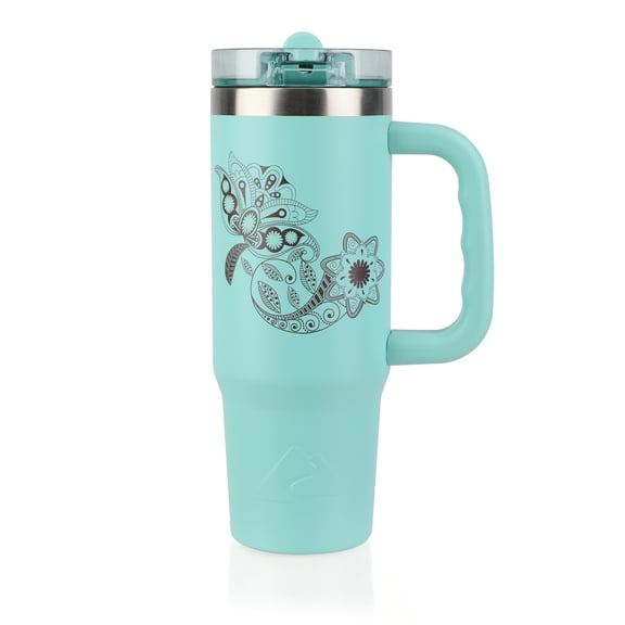 Ozark Trail 30oz Insulated Stainless Steel Travel Tumbler with Handle and Flip Straw Lid. Leak Resistant,Turquoise