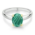 thumbnail image 2 of Gem Stone King 925 Silver and 10K Yellow Gold Green Malachite Solitaire Engagement Ring for Women | 2.50 Cttw | Oval 9X7MM | Gemstone Birthstone (Size 9), 2 of 4