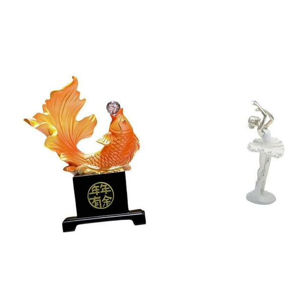 Adorno moderno de resina con carpa y bailarina. Figura decorativa china creativa de animal y bailarina para escritorio, dormitorio, oficina o decoraci