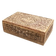Hand Carved Tree of Life Wooden Box Keepsake Jewelry Storage (Natural)