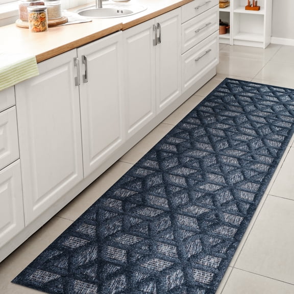 JONATHAN Y IBIZA 2 x 8 Runner Rug, Talaia Neutral Geometric - Navy, IBZ102B-28