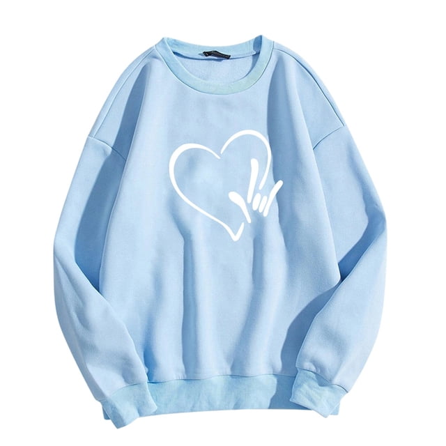 SOMOWI Mode Femmes Chandails à Capuchon & Chandails en Molleton Couple Amour Imprimé Jogging Col Rond Manches Longues à Capuche Bleu Graphique Automne Hauts S