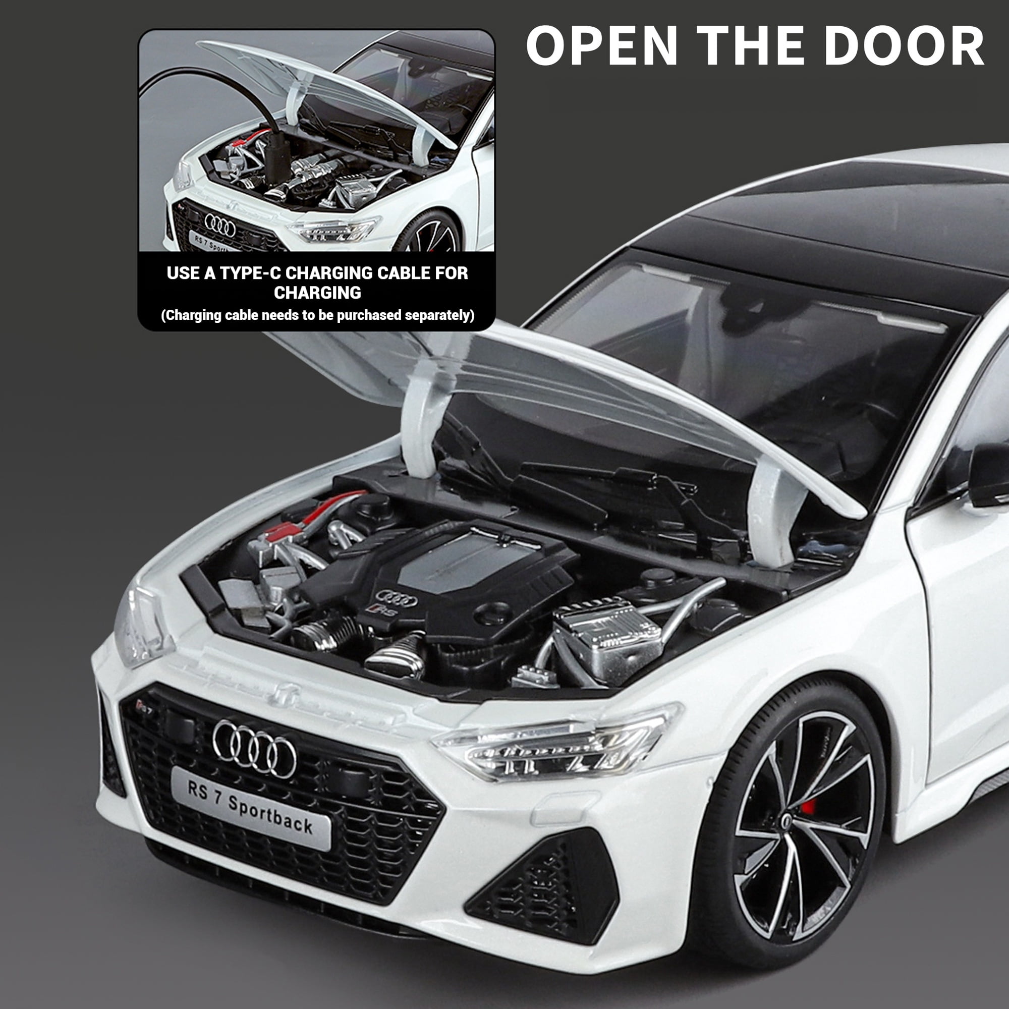 Anmyjuly 1:18 Audi RS7 Diecast Alloy Car Model - Realistic Simulation Key, Working Lights, Adjustable Seats, Removable Wheels ，Suitable for 14+ gifts