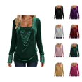 thumbnail image 1 of Womens Glitter Tops 2026 Spring Trendy Y2K Long Sleeve V Neck Loose Velvet Sequin Patchwork T Shirts Rave Outfit, 1 of 8