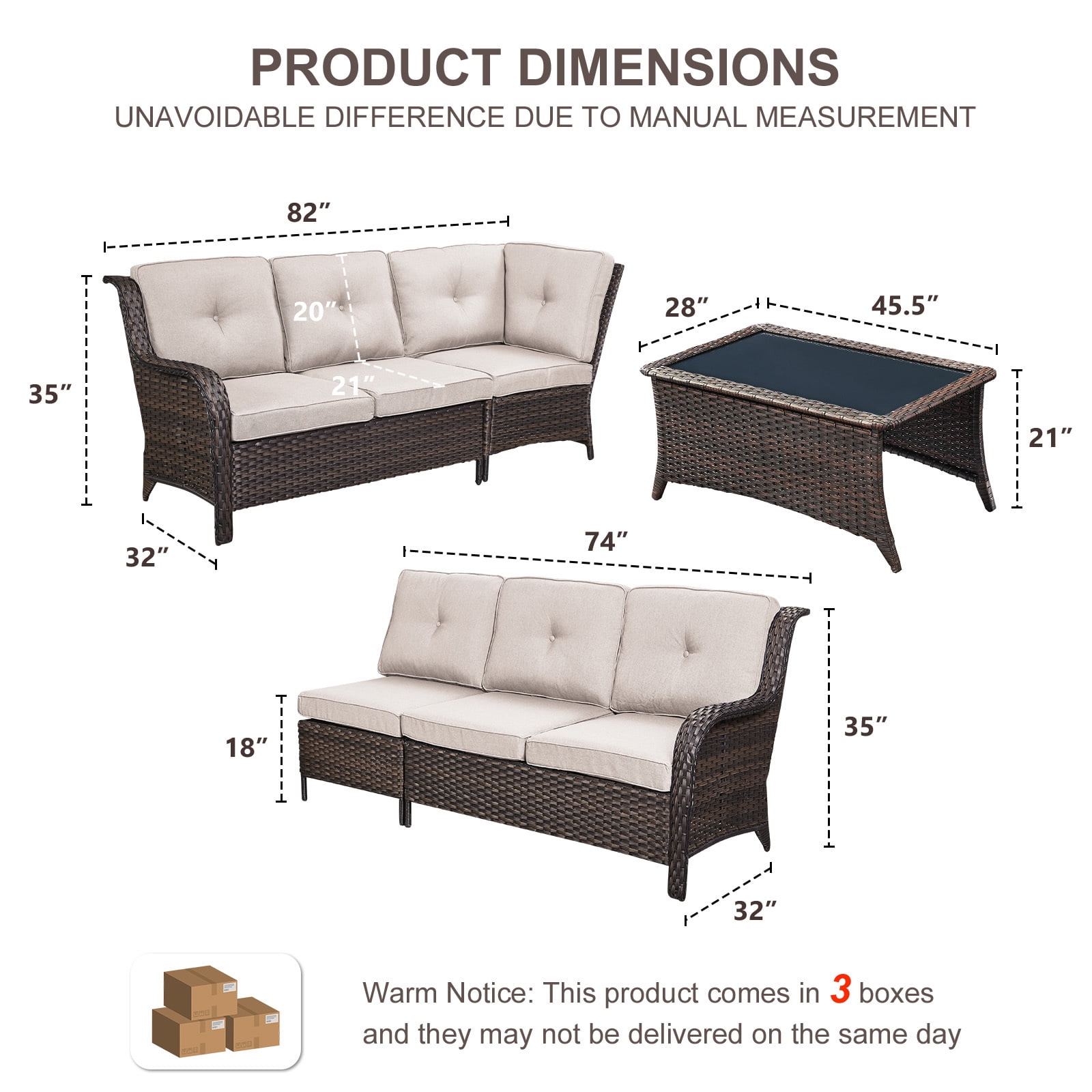 Bellefurn Outdoor Wicker Patio Furniture Set,Outdoor Wicker Sectional Sofa Set L-Shaped Sectional Sofa with Coffee Table,All Weather Rattan Conversation Set for Backyard Porch Garden