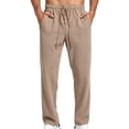thumbnail image 5 of Men's Waffle Knit Casual Pants Fashion Loose Fit Straight Leg Button Closure Drawstring Elastic Waist for Travel Daily Wear Fall, Khaki, XL, 5 of 9