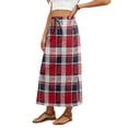thumbnail image 4 of Women's Plaid Print Elastic Waist Long Skirt Summer Casual Elegant High Waist A-Line Maxi Skirts Red 2XL, 4 of 6