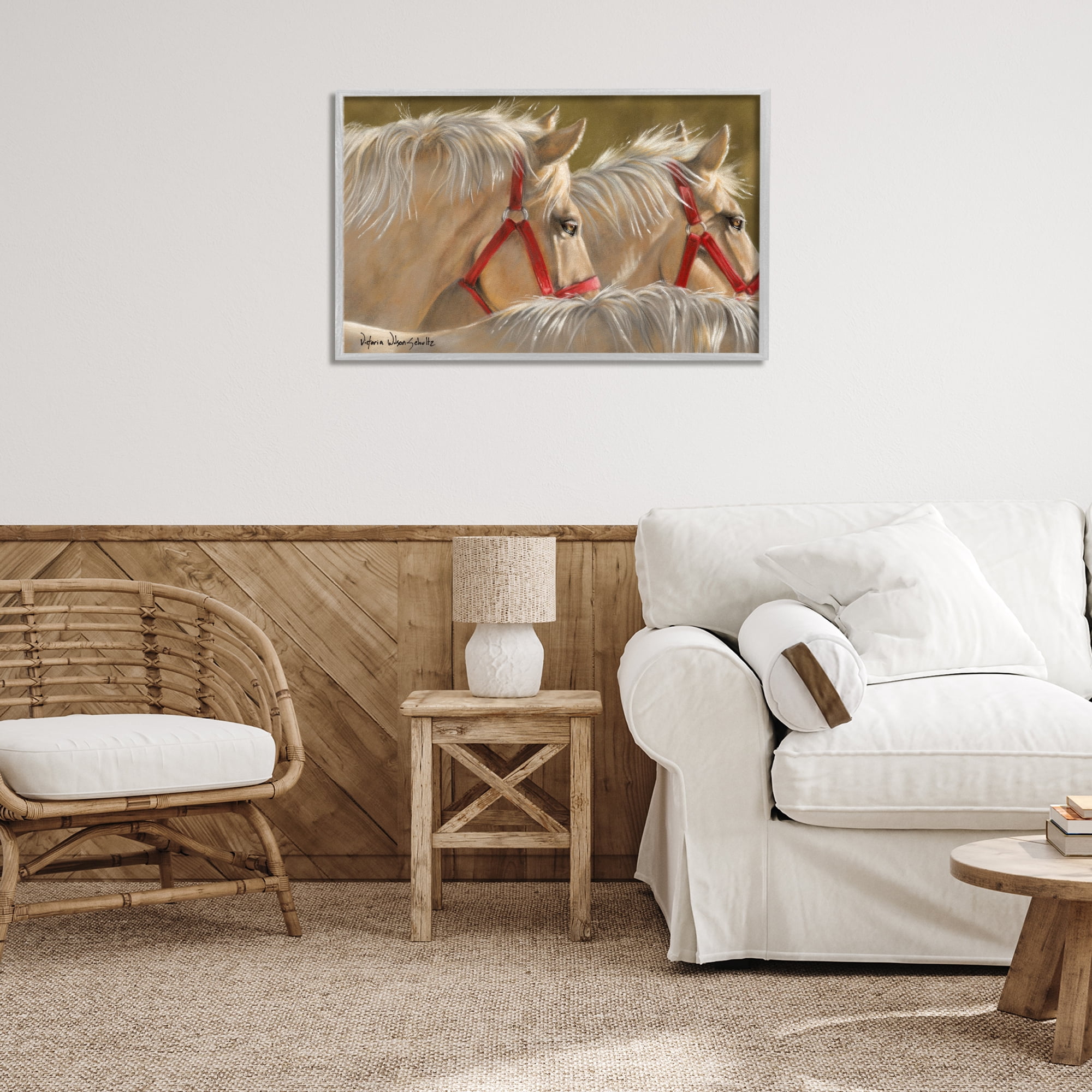 Stupell Industries Horses with Red Bridles Animals & Insects Painting Gray Framed Art Print Wall Art, 30 x 20