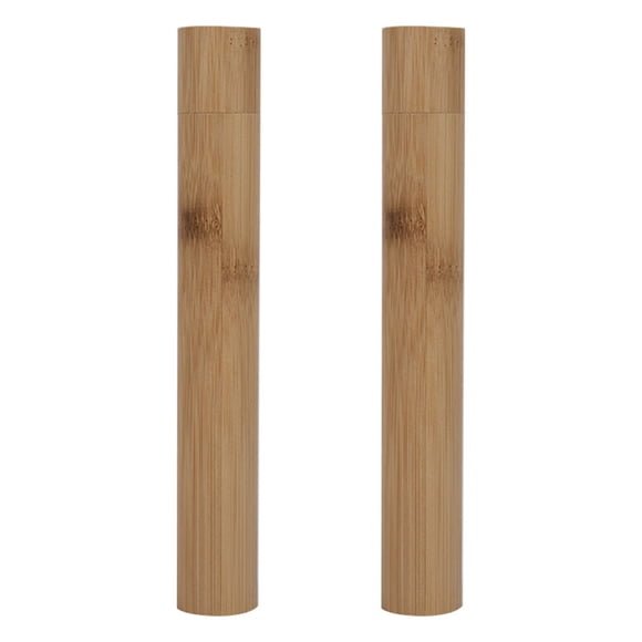 2 Pcs Boîte à Brosse à Dents Cylindrique en Bambou pour Voyage Rangement Portable