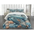 thumbnail image 2 of Ambesonne Turtle Quilted Bedspread Set 3 Pcs, Underwater Nautical Sea Art, Queen Size, Salmon and Sea Blue, 2 of 4