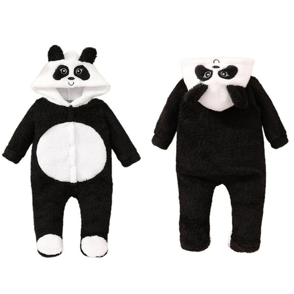 XDZJLR Kids Boys Girls Onesie Pajamas Toddler Long Sleeve Cartoon Panda Rompers Jumpsuits Fall Winter Clothes Homewear Black 3-6 Months