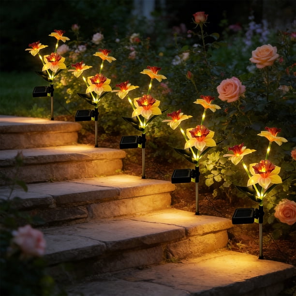 Solar Powered Daffodil Garden Stake Lights Outdoor Courtyard Lawns Landscapes Decor Waterproof Ambient Lighting