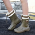 thumbnail image 3 of EKVAHL Women's Orthopedic Mid Calf Rain Boots, Drawstring Wide Calf Rubber Booties, Waterproof Adjustable Top Hiking Yard Daily Rain Shoes Green, 3 of 5