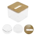 thumbnail image 3 of 1 Pc Caja de pañuelos cuadrada pequeña conveniente para mesa de sala clara de PET y bambú, 3 of 3