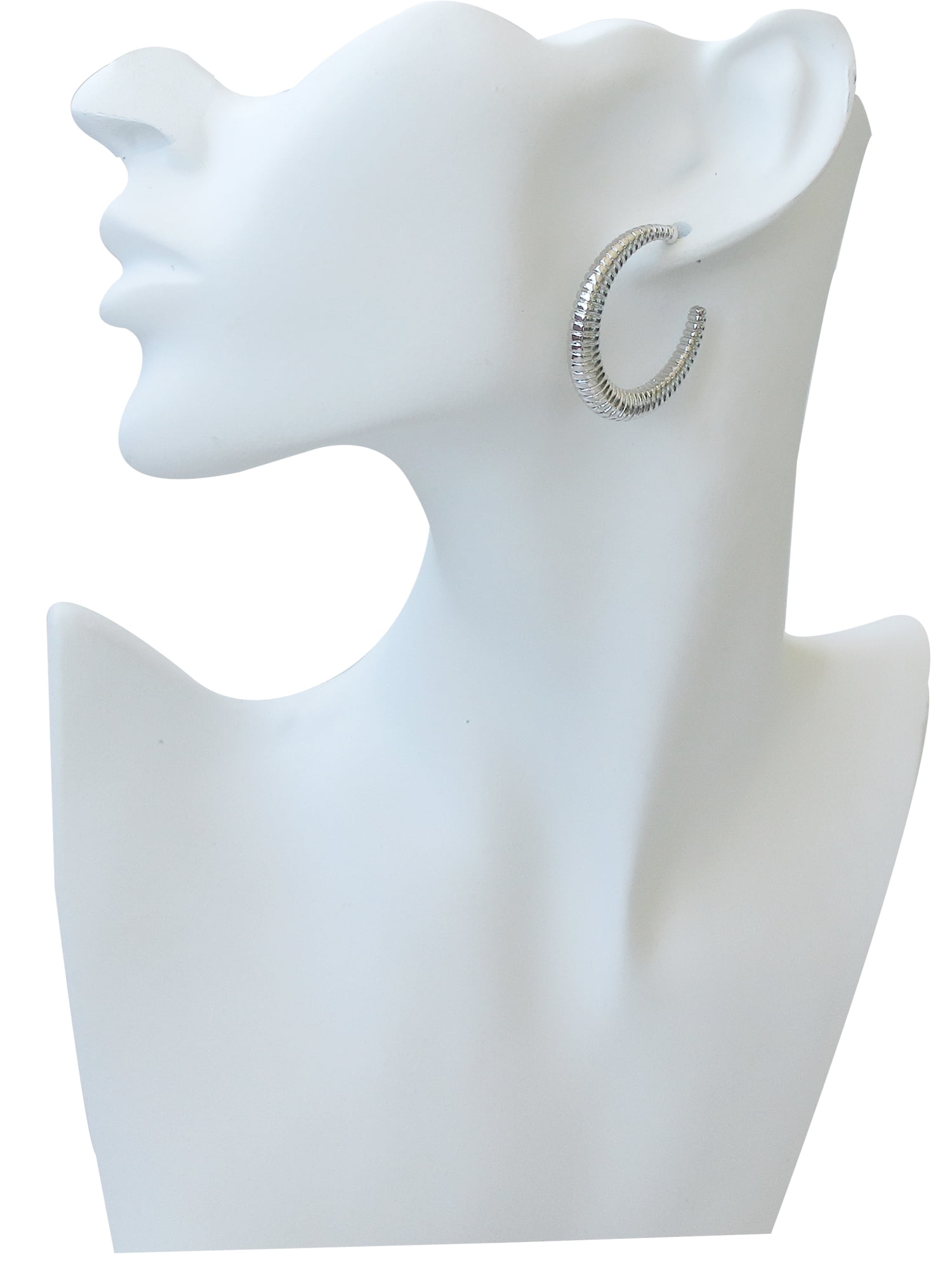 Time and Tru Women's Silver Plated C-Textured Hoop Earrings, 1 Pair
