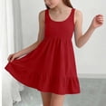 thumbnail image 5 of Girl's Summer Dresses Spaghetti Strap Swing Pleated Cotton Dress Tween Kids Boho Beach Casual Midi Sundress Red 7-8 Years, 5 of 6