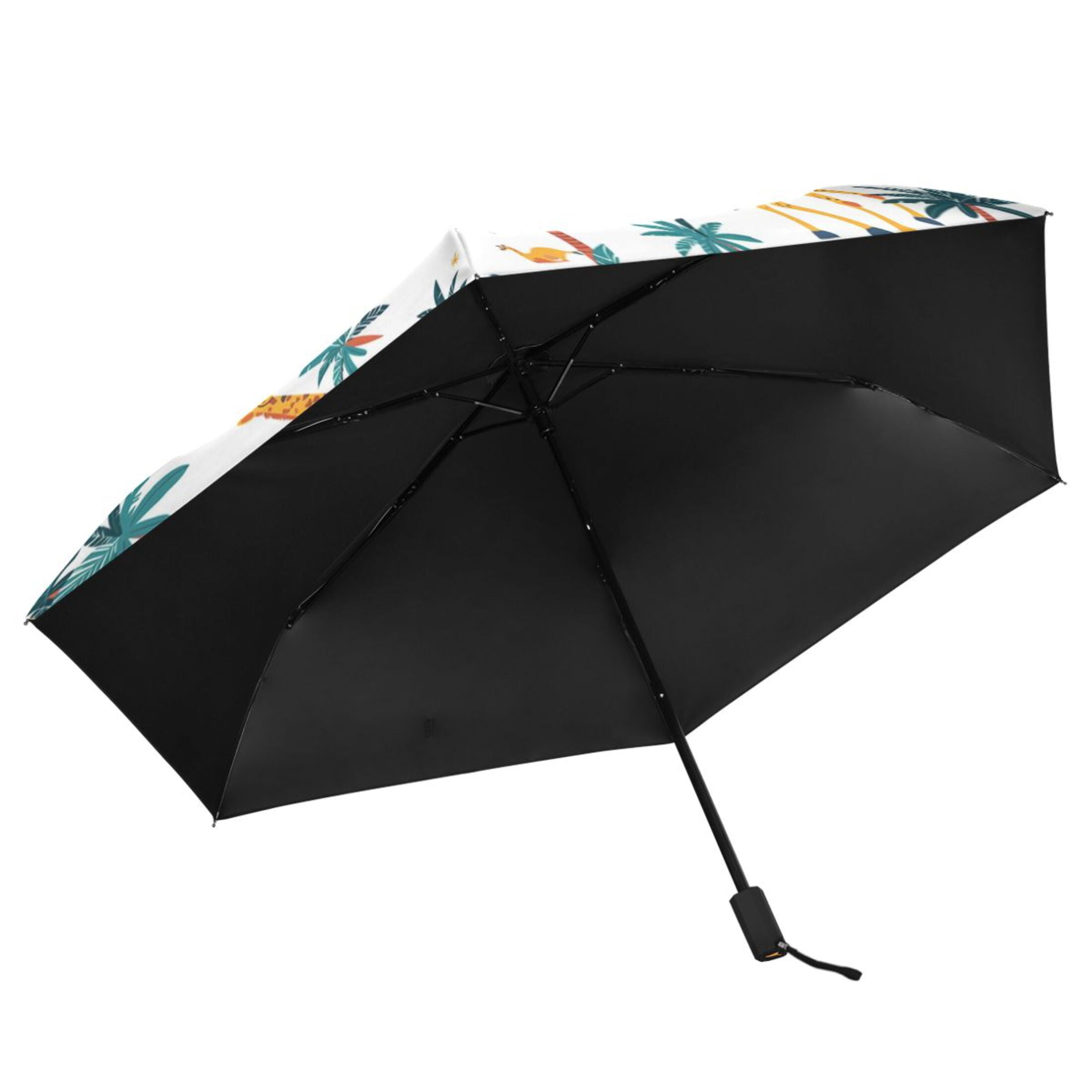 ALAZA Giraffes Palm Tree UPF 50+ Compact Folding Umbrella for Rain Travel Umbrella Packable