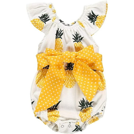 

YOUI-GIFTS Baby Girl Pineapple Printed Romper Sleeveless Dot Bowknot Jumpsuit Onesie for Infant