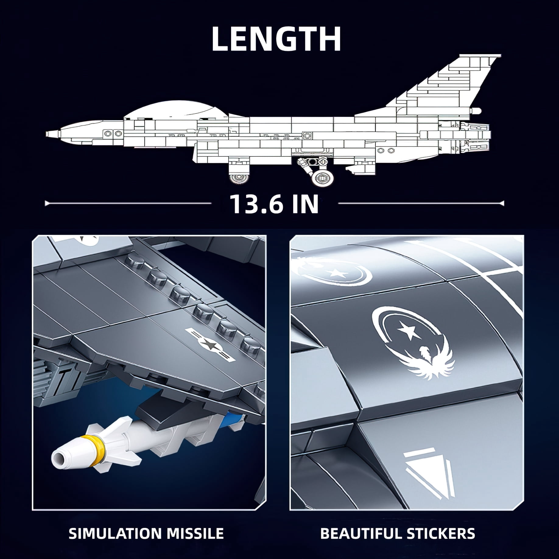 MACTANO Military Airplane Building Block Set F-16C Fighter Jet Building Kit Toy Gift for Adult Gray