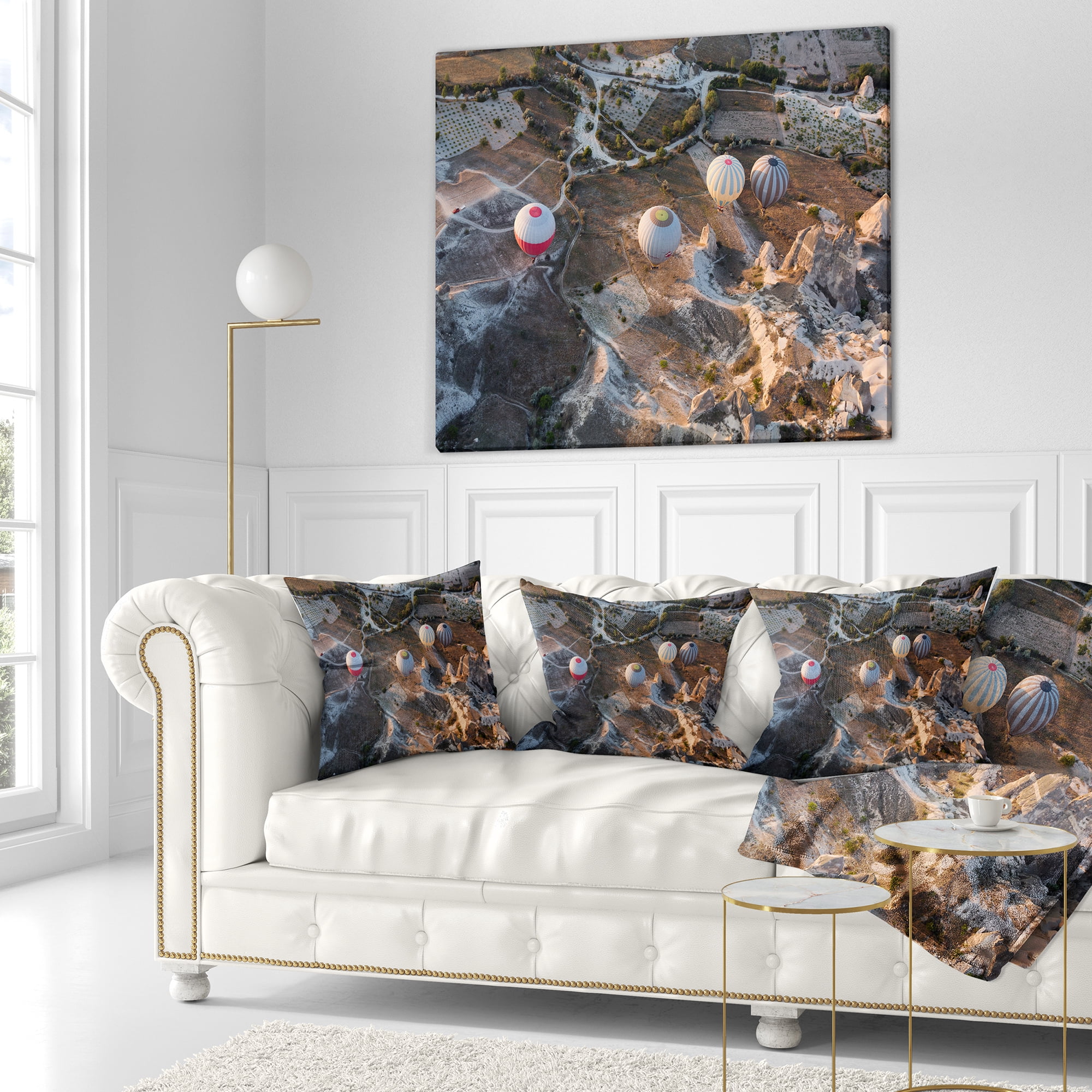 Designart Flight with Balloons at Sunrise - Landscape Printed Throw Pillow - 16x16