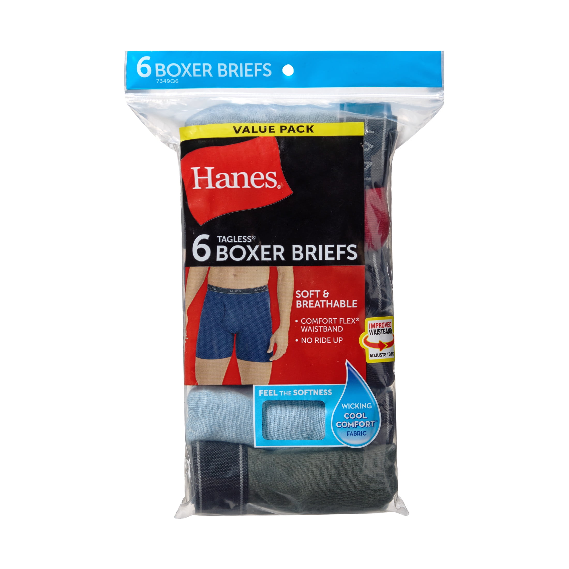Underwear Boxer Briefs, 6-Pack, Moisture-Wicking Underwear, Cotton, Solids