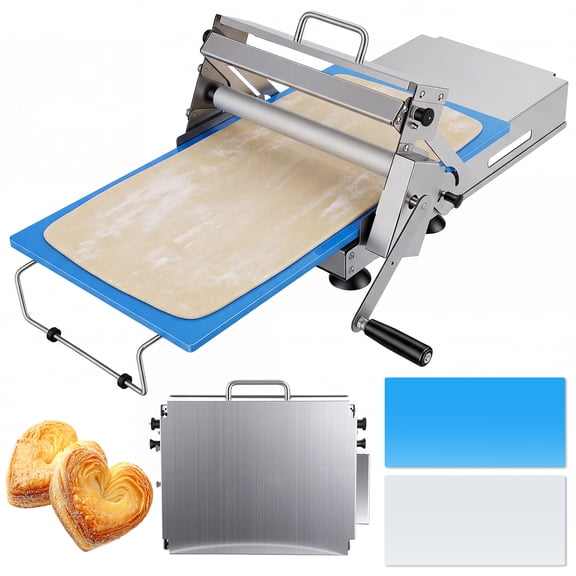 12-Inch Folding Pasta Dough Roller Machine, Stainless Steel Dough Press with 2 Rolling Boards, Adjustable Thickness Dough Sheeter for Baking Croissants Pizza Pasta