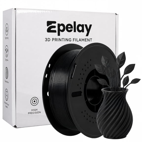 Epelay PLA Plus 3D Printer Filament, 1.75mm, 1kg Spool, Black, Compatible with Most FDM Printers
