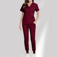 thumbnail image 2 of HomeGardon Womens Set Women's V-neck Short Sleeved Pocket Long Pants Protective Suit Set Short Sleeved V-neck Top/shirt, 2 of 6