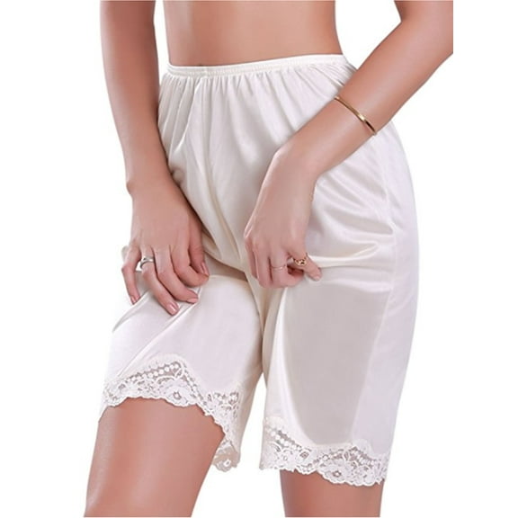wybzd Women Lace Edge Bloomer Slip Pants Lingerie Satin Snip-it Pettipants Sleepwear Short Pants Beige XL