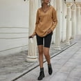 thumbnail image 4 of Top liso con cuello en V de manga larga con capucha de la sudadera con capucha de las mujeres del jersey con cordón, 4 of 6