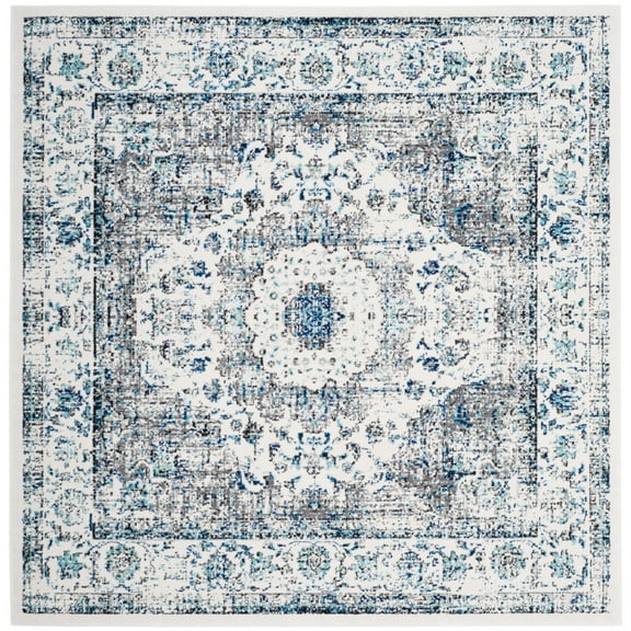 SAFAVIEH Evoke Teale Bordered Area Rug, Ivory/Grey, 11' x 11' Square
