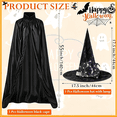 thumbnail image 3 of 2Pcs Women Witch Costume Set Full Length Cloak Lighted Lace Flower Hat Gothic Cosplay Outfit Set for Halloween, 3 of 4