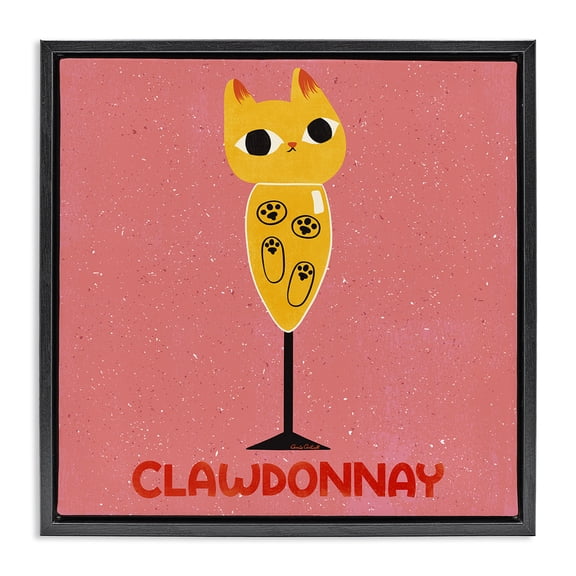Stupell Industries Clawdonnay Feline Wine Animals Painting Black Floater Framed Canvas Art Print Wall Art, 18 x 18