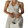 thumbnail image 2 of Women Backless Halter Button Down Faux Leather Vest Tank Top S M L XL, 2 of 6