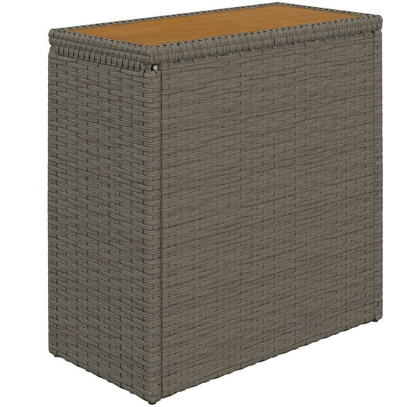 17-Gallon Small Deck Box, Wicker Outdoor Storage Box with Acacia Wood Top for Patio Cushions and Garden Tools, Teak