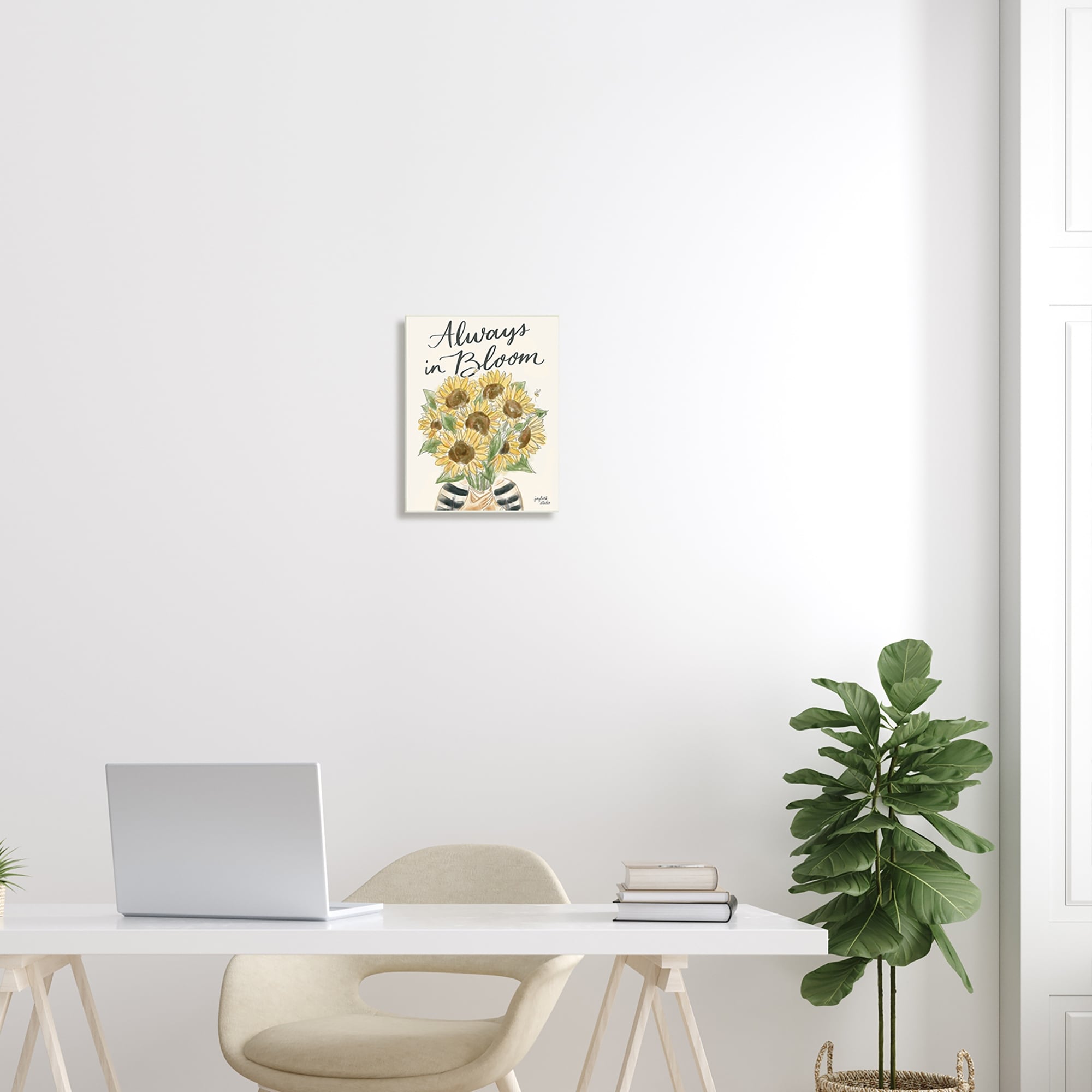 Stupell Industries Always In Bloom Person Holding Sunflowers Calligraphy Graphic Art Unframed Art Print Wall Art, Design by Jess Baskin