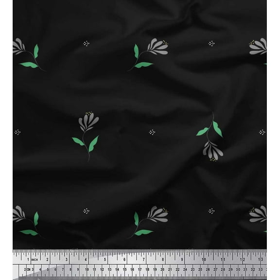 Soimoi Cotton Duck Fabric Dot,Leaves & Floral Artistic Print Fabric by the Yard 42 Inch Wide