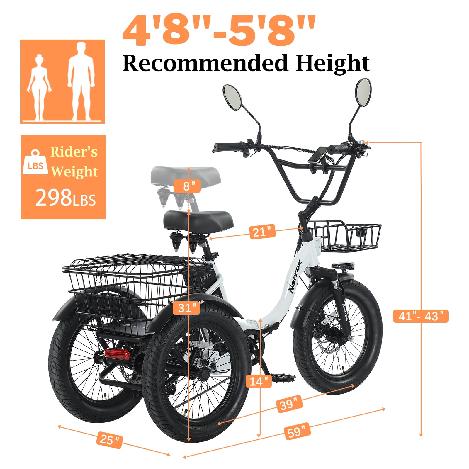 Electric Tricycle for Adults, Fat Tire Folding Trike, Peak 700W Step-Thru Etrike with Removable Battery and Large Basket